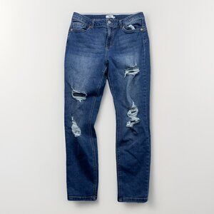 Y2K Refuge Denim Rio Mid Rise Push Up Distressed Raw Hem Skinny Jeans Size 09